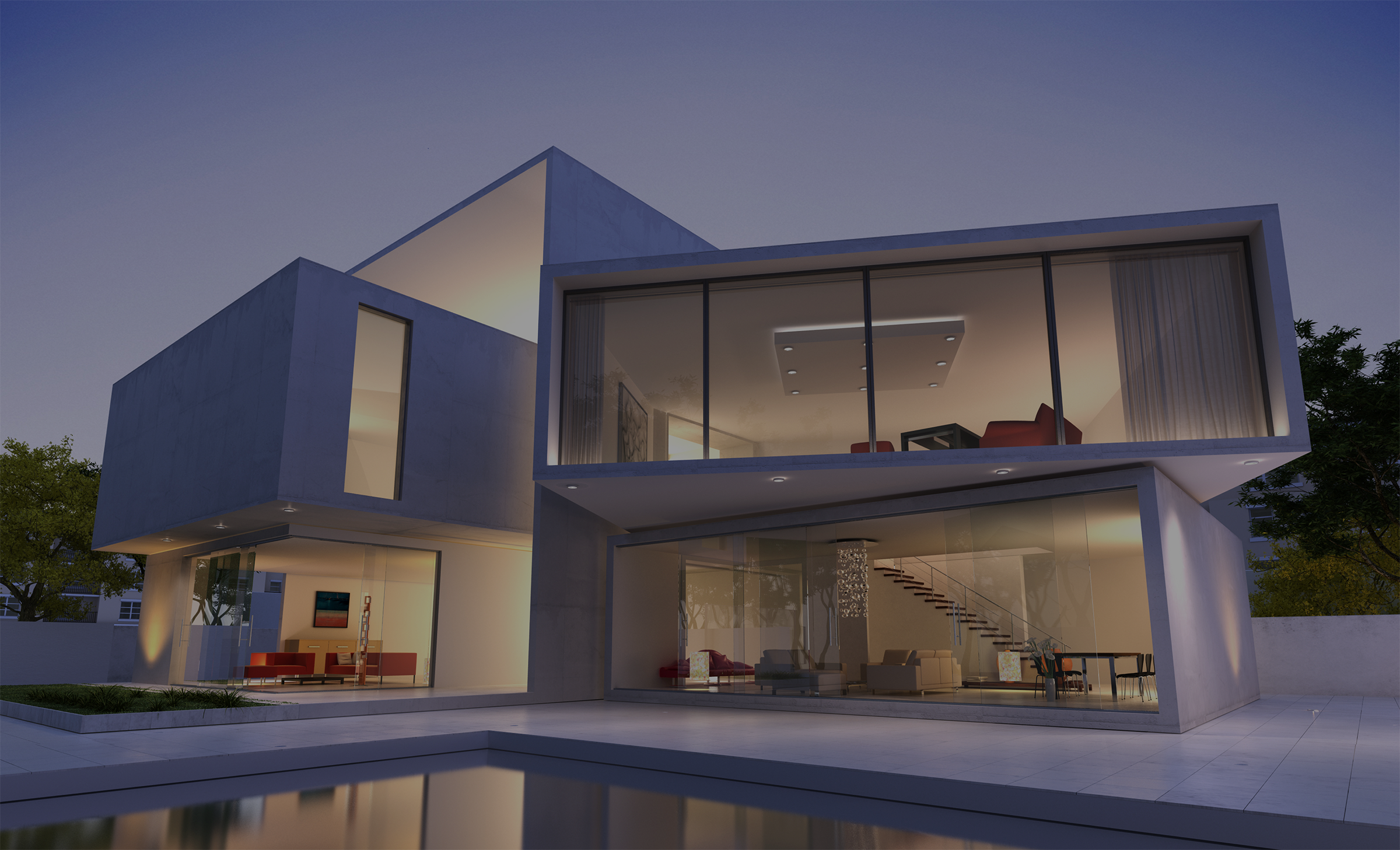 A modern house at dusk