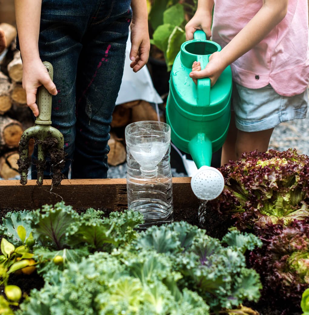 Children watering a garden