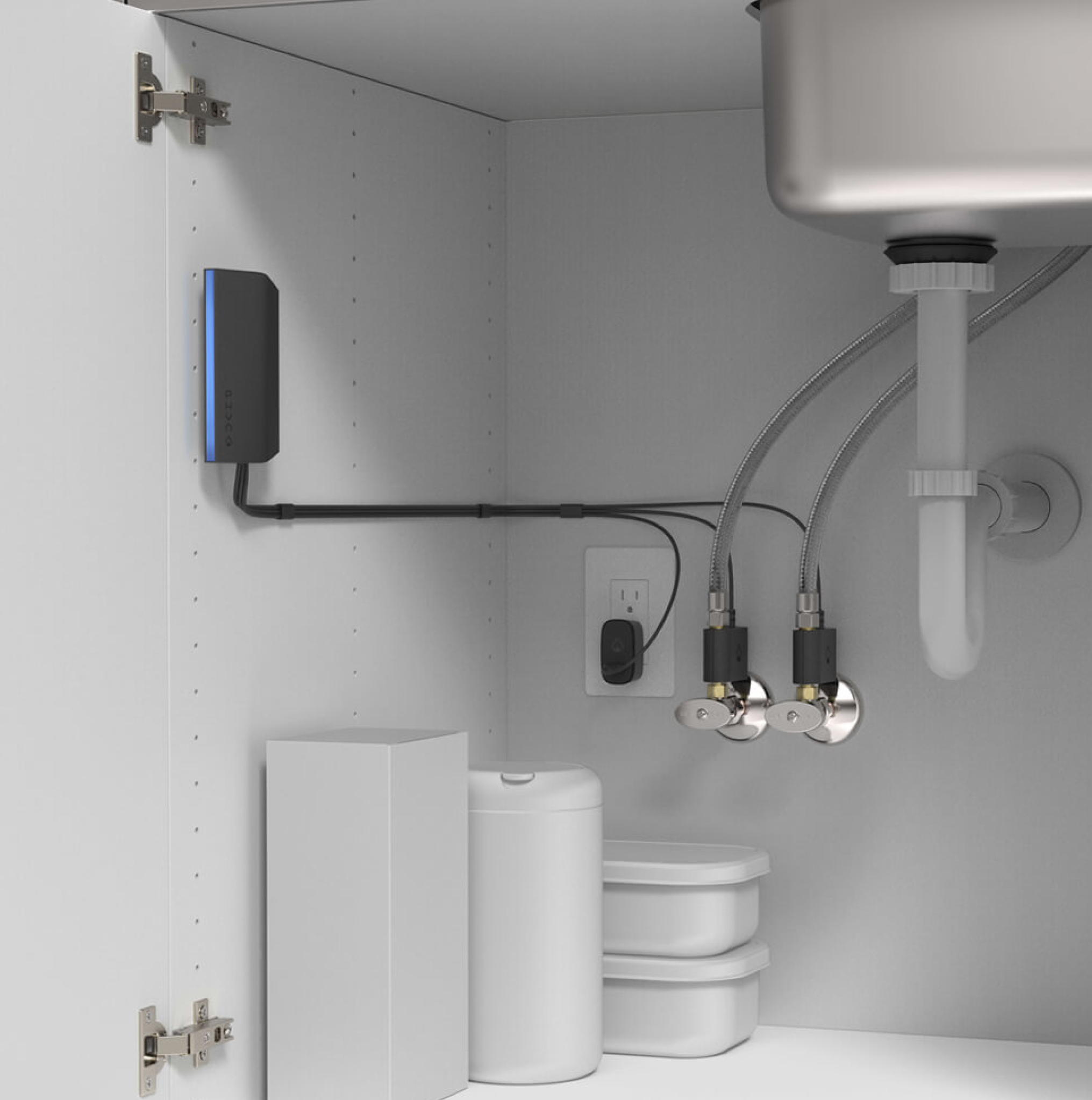 The Phyn Smart Water Assistant installed under the sink. 