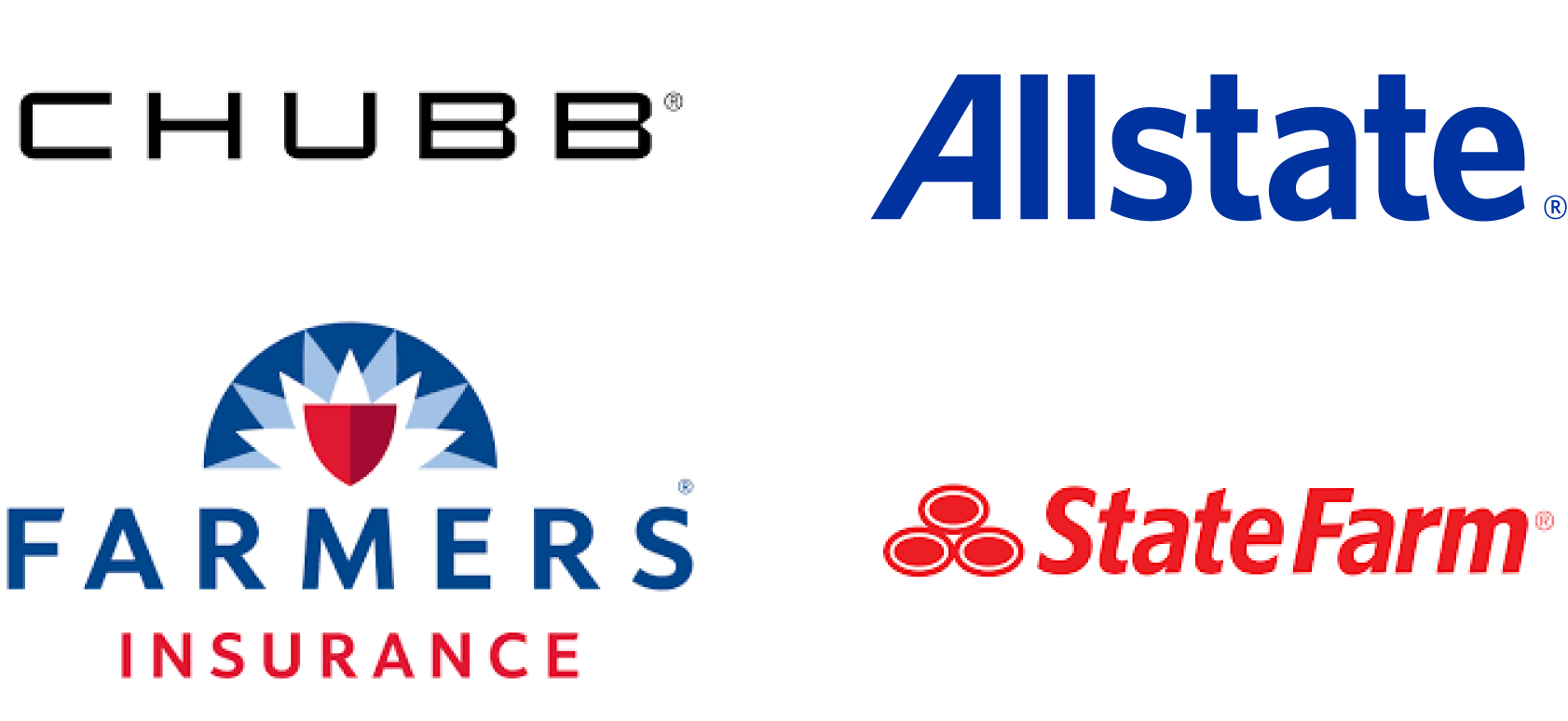 Chubb, Allstate, Farmers Insurance, and StateFarm logos